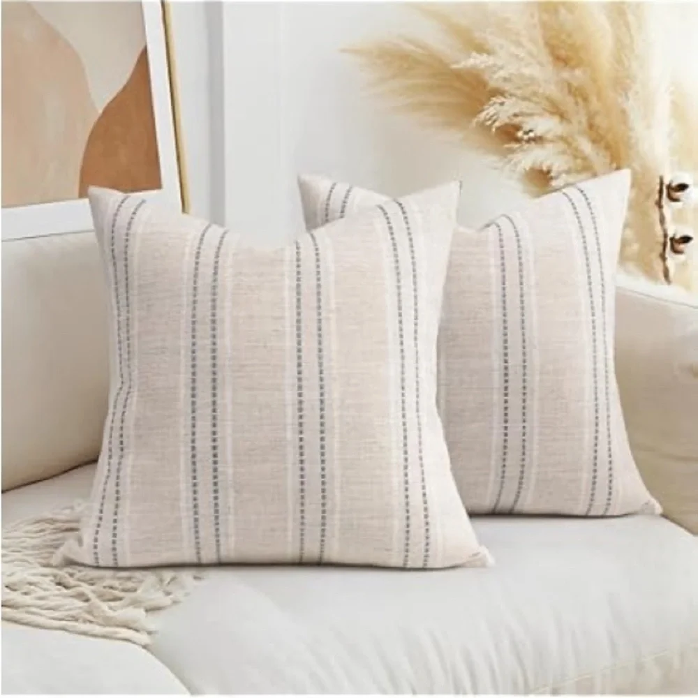 New! Striped Throw Pillow Covers Set (2)